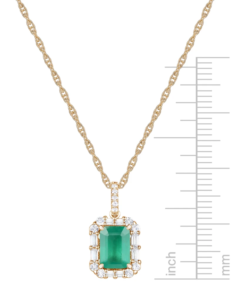 Emerald (1 ct. t.w.) & Diamond (1/4 Halo 17" Pendant Necklace 14k Gold (Also Ruby and Sapphire)