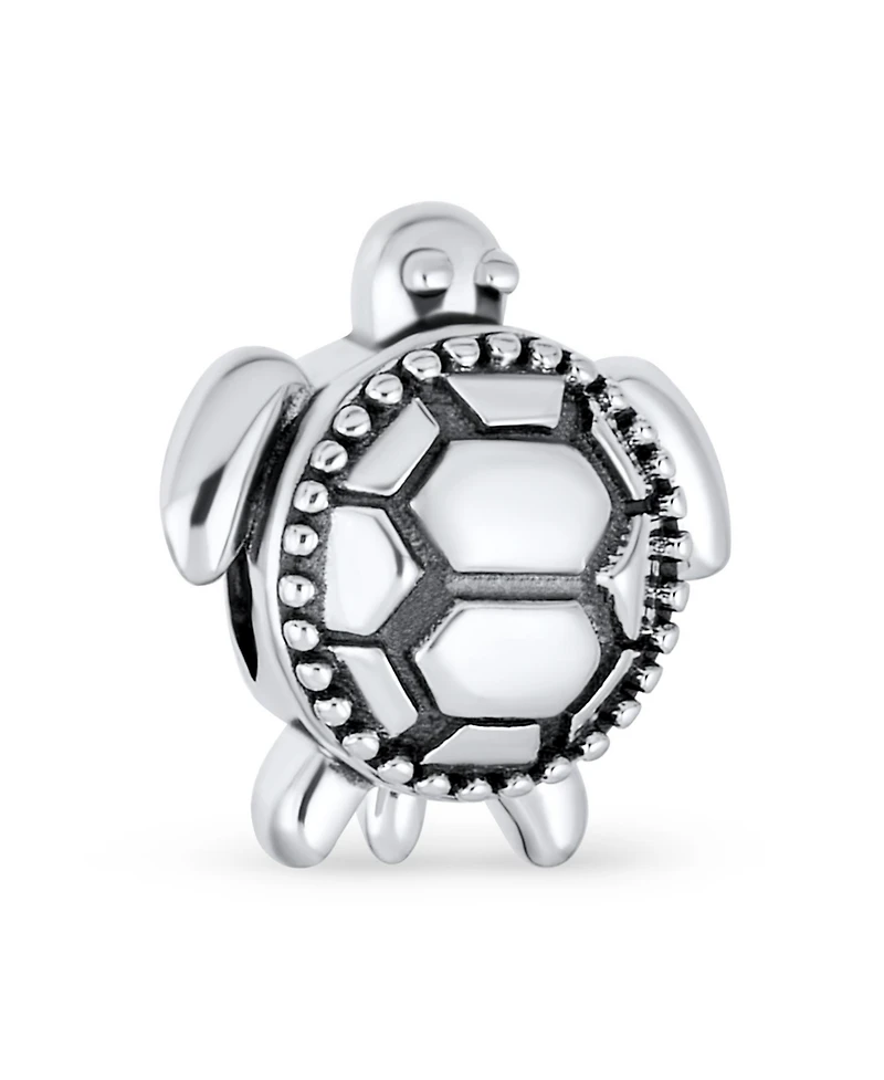 Bling Jewelry Set of 2 Oval Round Nautical Sea Turtle Charm Bead in Oxidized Sterling Silver