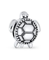 Bling Jewelry Set of 2 Oval Round Nautical Sea Turtle Charm Bead in Oxidized Sterling Silver