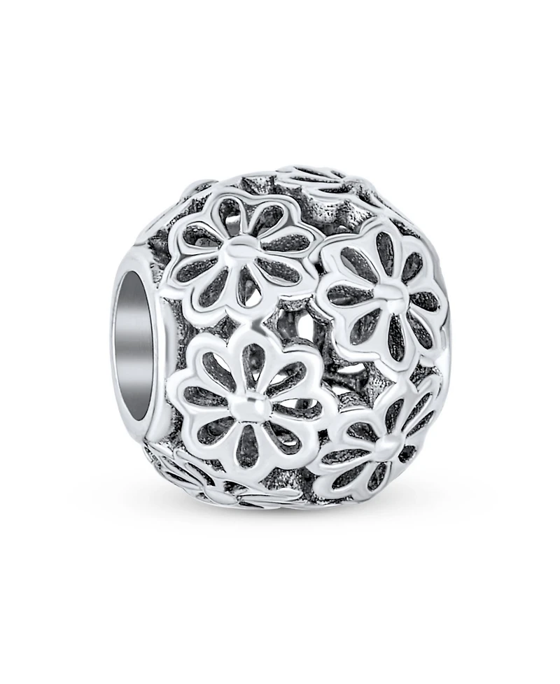 Bling Jewelry Set of 2 Sis and Heart Flower Filigree Round Bouquet Barrel Charm Bead Silver