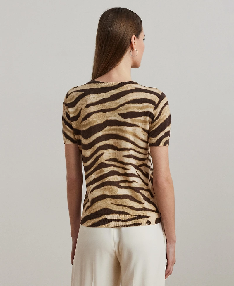 Lauren Ralph Women's Print Linen-Cotton Short-Sleeve Sweater