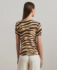 Lauren Ralph Women's Print Linen-Cotton Short-Sleeve Sweater