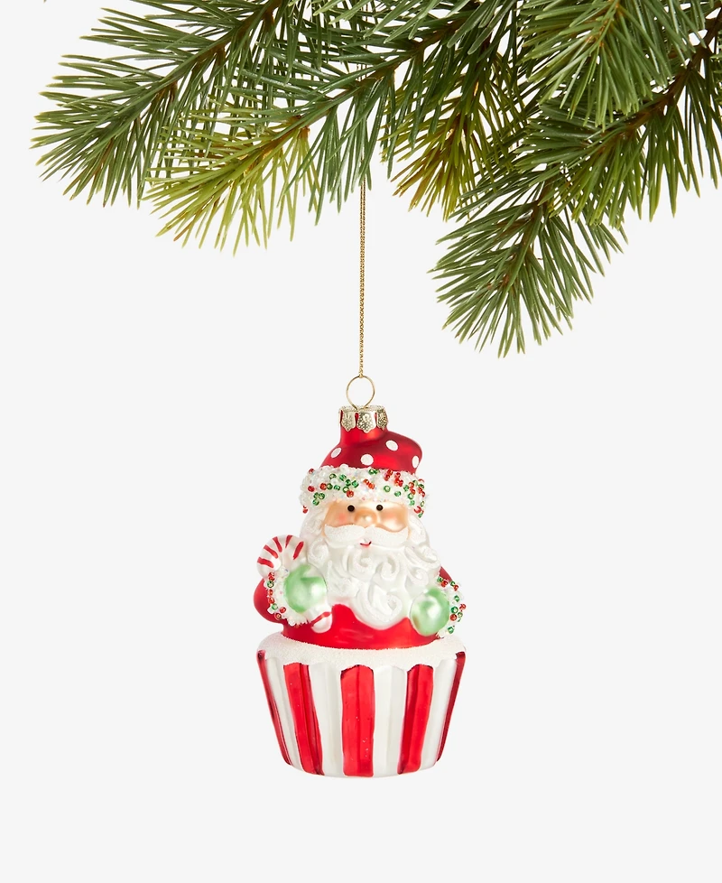 Holiday Lane Sugar Plum Glass Santa Cupcake Ornament, Macy's Exclusive