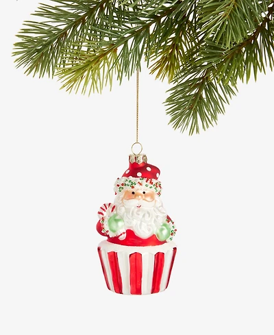 Holiday Lane Sugar Plum Glass Santa Cupcake Ornament, Macy's Exclusive