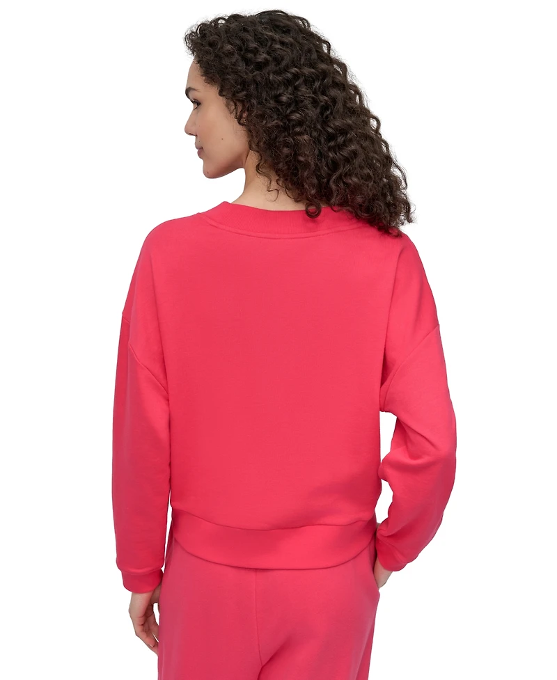 Dkny Sport Women's Rhinestone-Logo V-Neck Pullover Top
