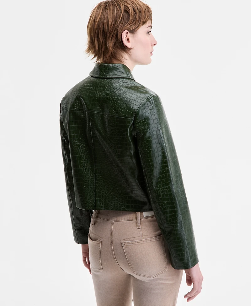 CoffeeShop Juniors' Croc-Embossed Faux-Leather Barn Jacket