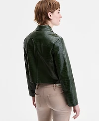 CoffeeShop Juniors' Croc-Embossed Faux-Leather Barn Jacket