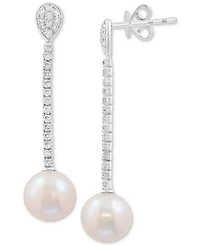 Effy Cultured Freshwater Pearl (8mm) & Diamond (3/8 ct. t.w.) Linear Drop Earrings in 14k White Gold