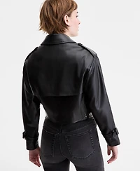 CoffeeShop Juniors' Cropped Faux-Leather Belted Trench Coat