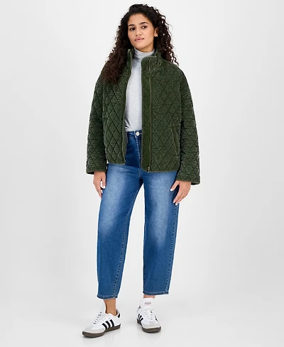 CoffeeShop Juniors' Quilted Corduroy Zip-Front Coat