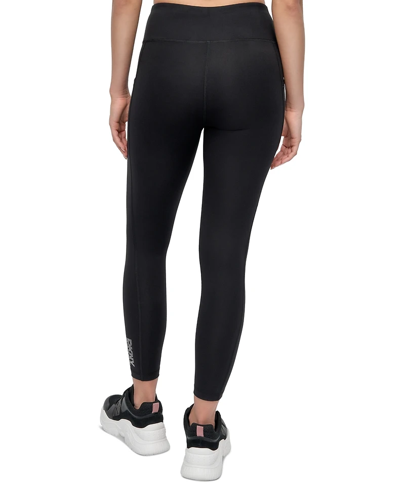 Dkny Sport Women's Rhinestone-Logo High-Rise 7/8 Leggings