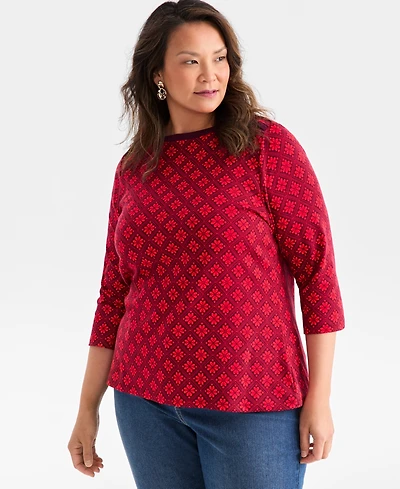 Style & Co Plus Printed Knit 3/4-Sleeve Top, Macy's Exclusive
