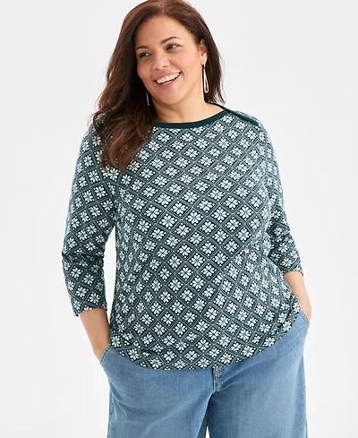 Style & Co Plus Printed Knit 3/4-Sleeve Top