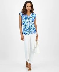 I.n.c. International Concepts Petite Cotton Printed V-Neck Top, Exclusively at Macy's