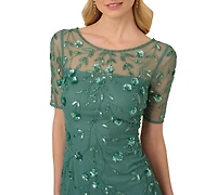 Adrianna Papell Women's 3D Floral Beaded Sheath Dress