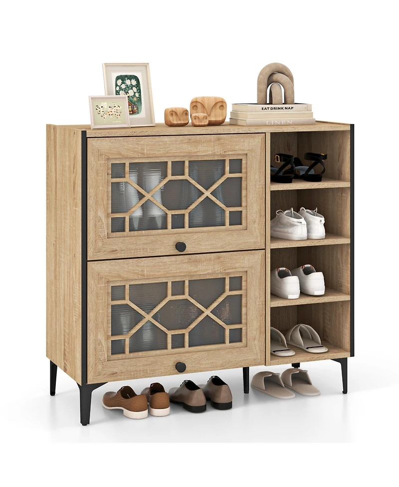 Farmhouse Style Shoe Cabinet – Flip-Up See-Through Doors with Adjustable Shelves for Versatile Storage