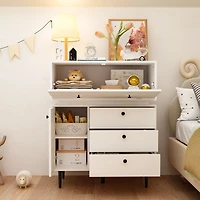 Robot-style Nightstand, Side table with three drawers and two doors, white wooden End table, Bedside table for bedrooms, living rooms, offices