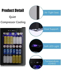 Cowsar 4.4 Cu.ft Beverage Refrigerator Cooler, 145 Can Mini Fridge Glass Door with Adjustable Shelves, Digital Temperature Display, Freestanding Small