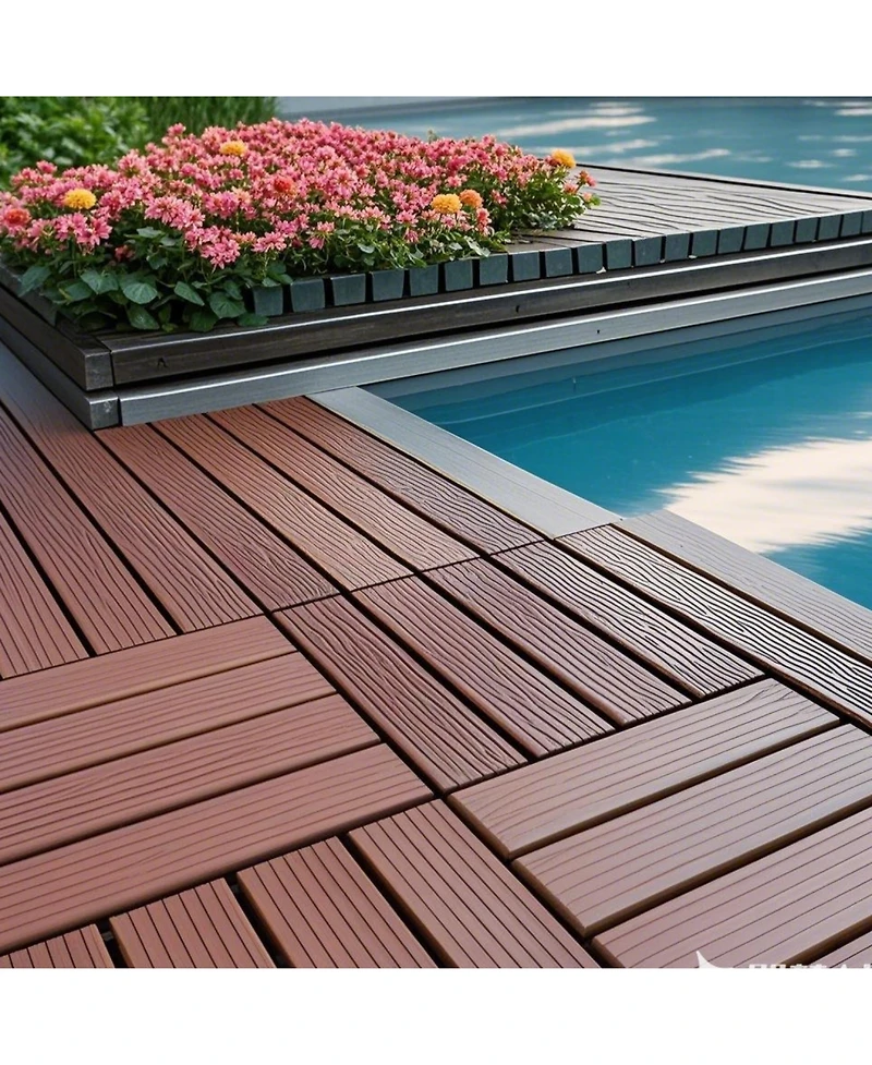 Streamdale Interlocking Deck Tiles, 44 Pack, 12"x12", Waterproof, Red/Brown