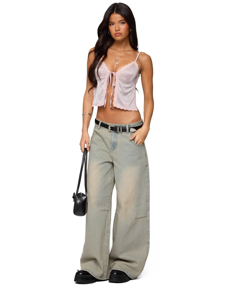 Edikted Women's Santi Low Rise Wide Leg Jeans