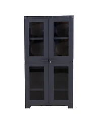 Plastic Lockable Storage Cabinet with 3 Adjustable Shelves and Windows - Charcoal