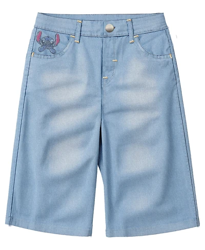Disney Big Girls Stitch Embroidered long Denim Shorts