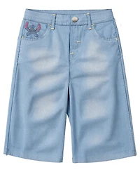 Disney Big Girls Stitch Embroidered long Denim Shorts