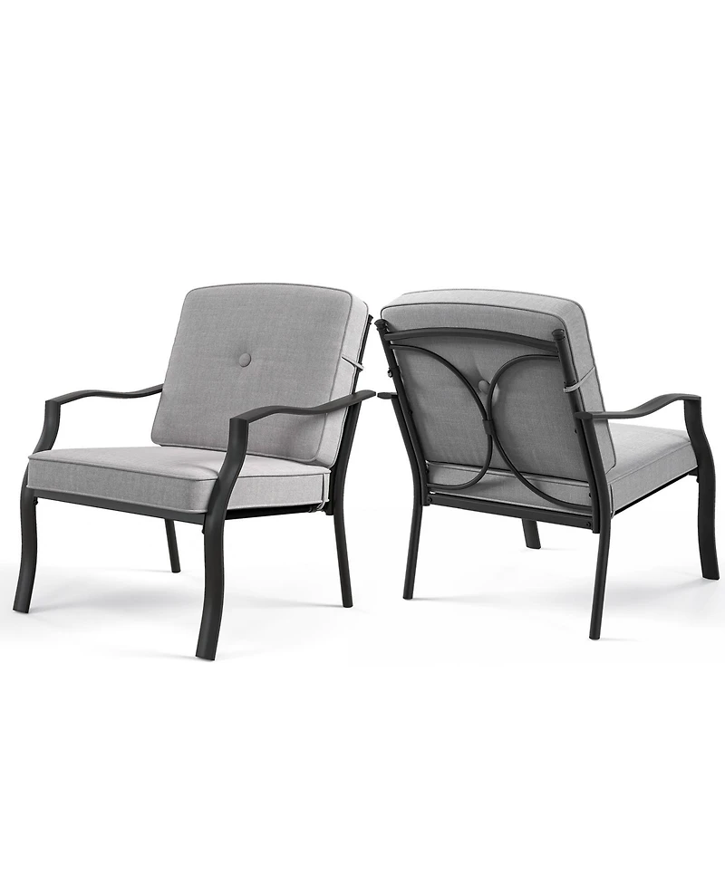 2 Pieces Patio Metal Chairs with Seat and Back Cushions for Yard