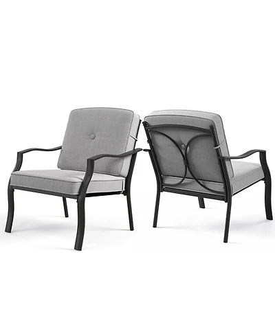2 Pieces Patio Metal Chairs with Seat and Back Cushions for Yard
