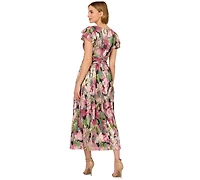 Adrianna Papell Women's Floral Metallic Crinkle Gown
