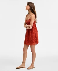 Row A Juniors' Emma Lace Babydoll Mini Dress