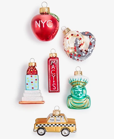 Holiday Lane Heritage Set of 6 New York Glass Ornaments, Macy's Exclusive