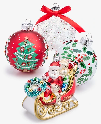 Hioliday Lane Heritage Set of 4 Glass Ornaments, Macy's Exclusive