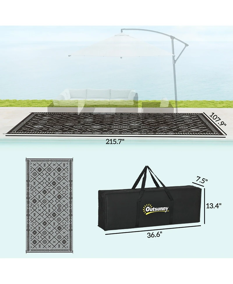 Outsunny Outdoor Rug, 9' x 18' Floor Mat, Rhombus