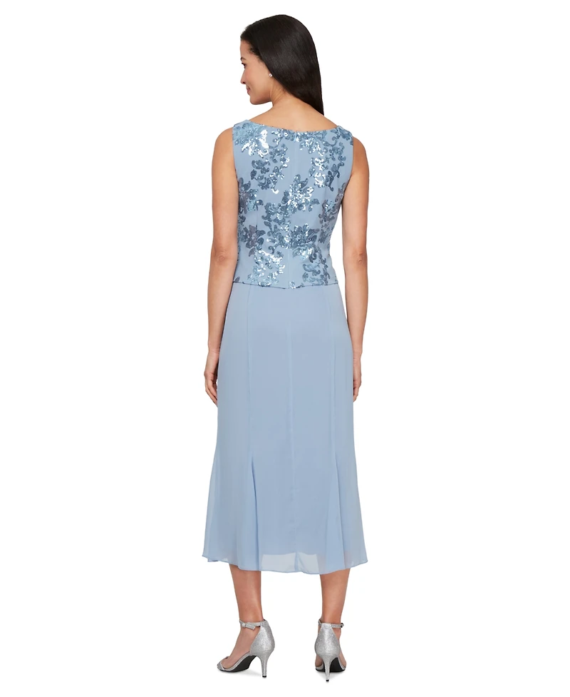 Alex Evenings Petite 3/4-Sleeve Mock Tea Length Dress