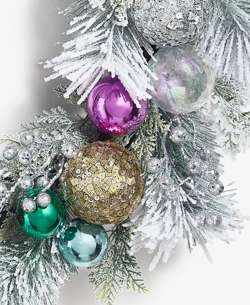 Holiday Lane Whimsy Silver Wreath With Colorful Ornaments, Macy's Exclusive