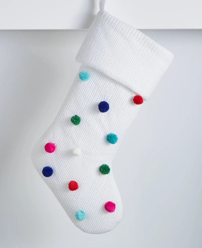 Holiday Lane Whimsy White Stocking With Pom Poms, Macy's Exclusive