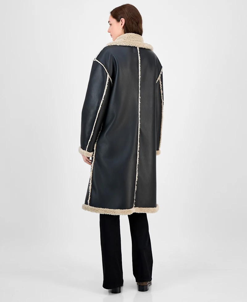 Maralyn & Me Juniors' Long Faux-Shearling-Trimmed Coat