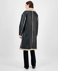 Maralyn & Me Juniors' Long Faux-Shearling-Trimmed Coat