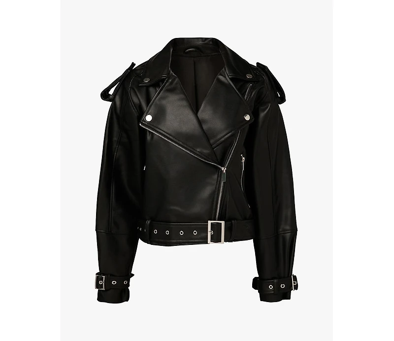 WeWoreWhat Women's Cropped Moto Jacket