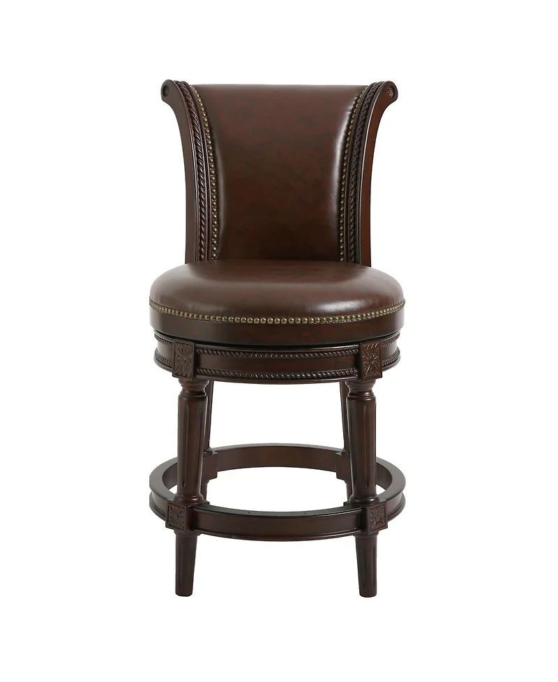 Faux Leather And Solid Wood Swivel Counter Height Bar Chair