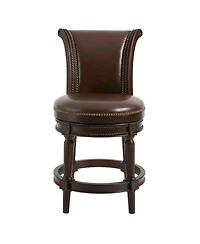 Faux Leather And Solid Wood Swivel Counter Height Bar Chair
