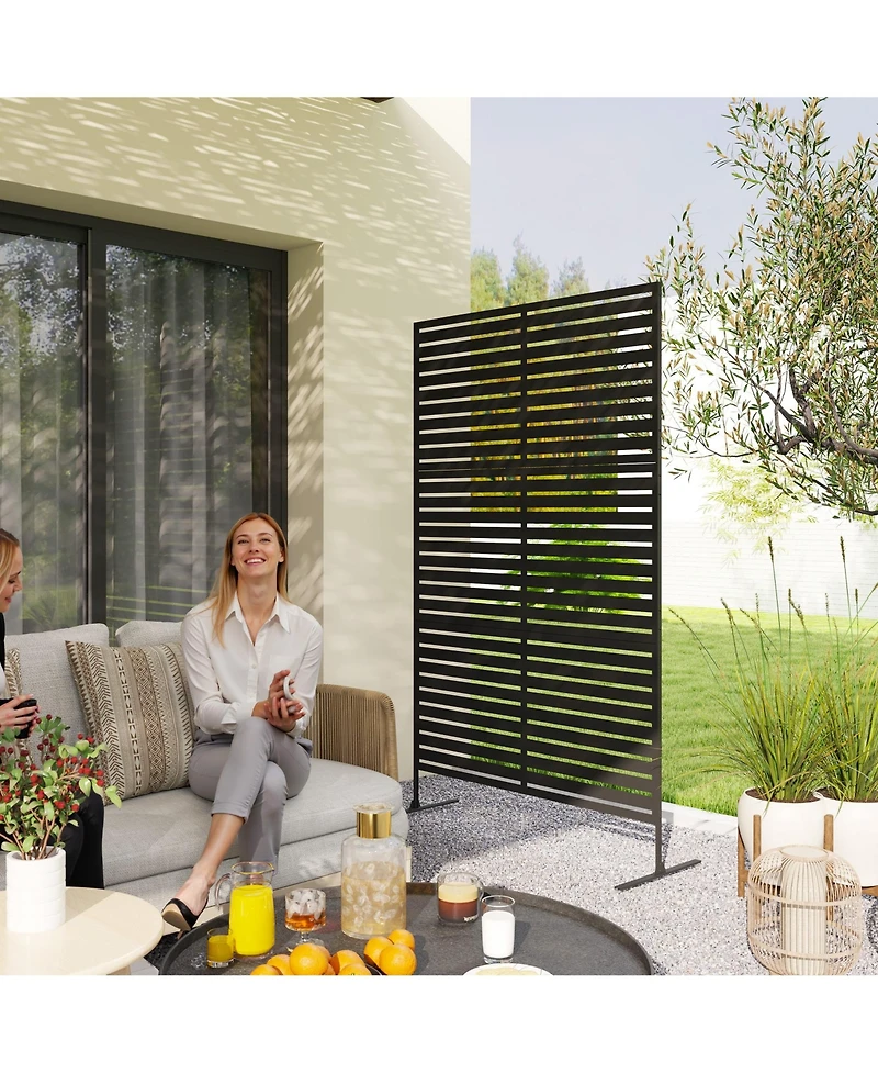 Outsunny Metal Outdoor Privacy Screen with Sd Divider,
