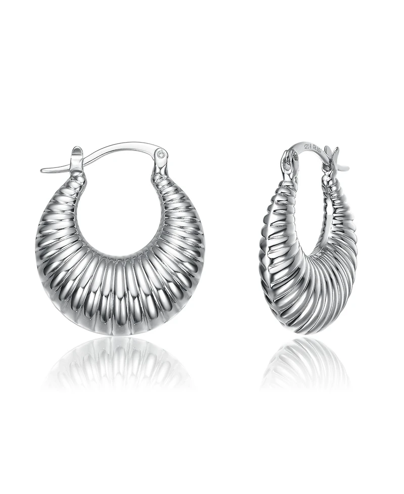 Seashell Long Hoop Earrings Set White Gold Plated, 14k or 18k Rose Plated