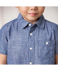 Hope & Henry Boys Short Sleeve Chambray Button Down Shirt