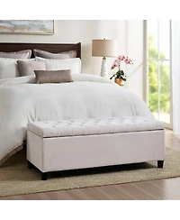 Tufted Upholstered Storage Bench with Button Top, Solid Wood Legs for Bedroom or Living Room, Hidden Blanket-The Pop Home