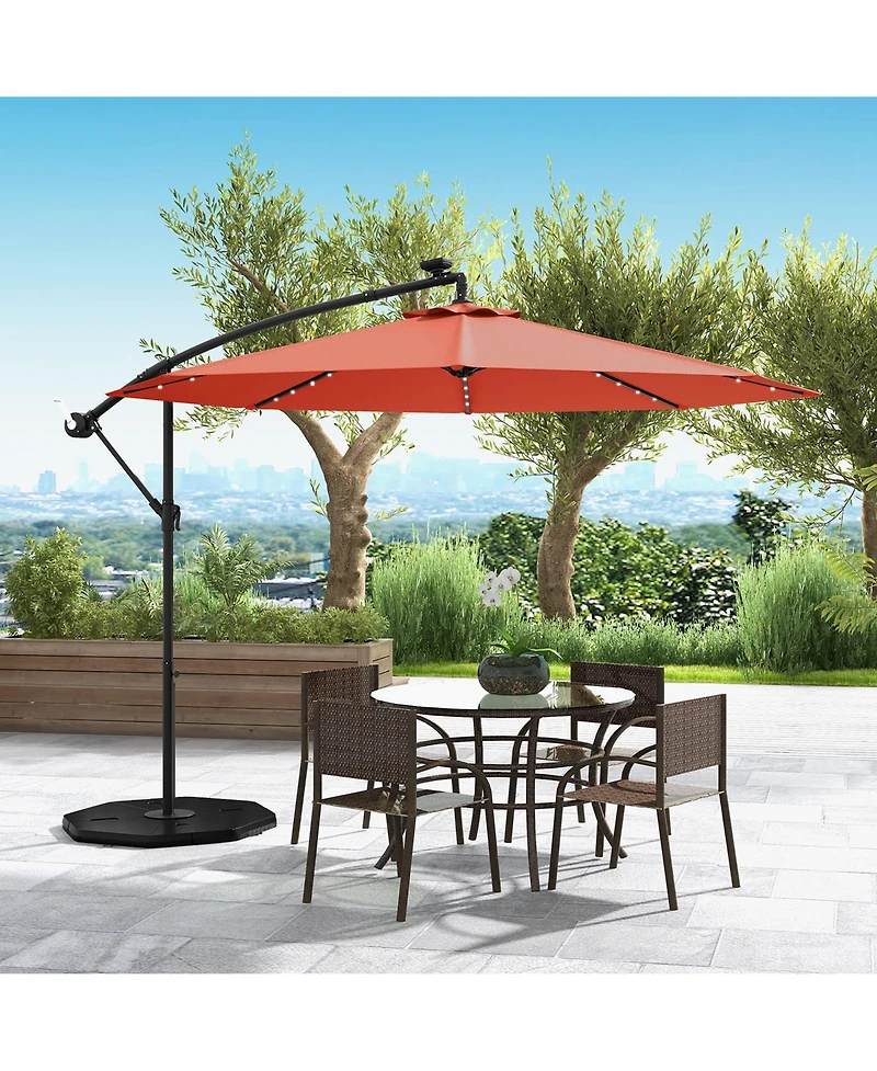 Gymax 10 ft Patio Offset Umbrella w/ Solar Lights Deck Umbrella w/ Easy Tilt Adjustment