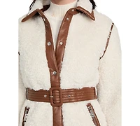 Guess Women's Belted Faux-Shearling Coat