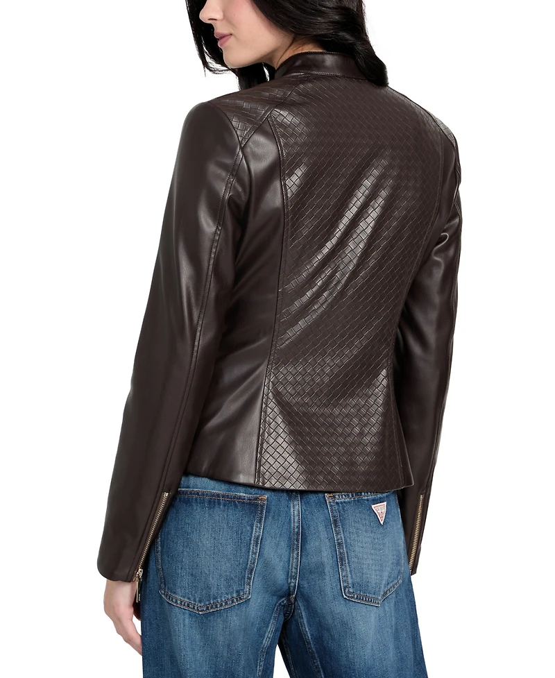 Guess Women's Faux-Leather Basketweave Jacket