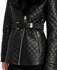 Guess Women's Quilted Faux-Fur-Collar Faux-Leather Jacket
